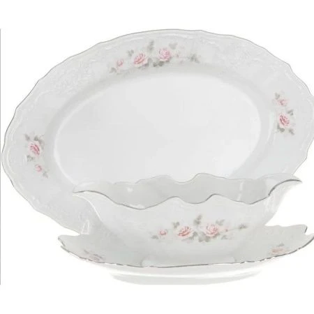 Столовый набор 25пр фарфор СЕРАЯ РОЗА Бернадотт платина (1)