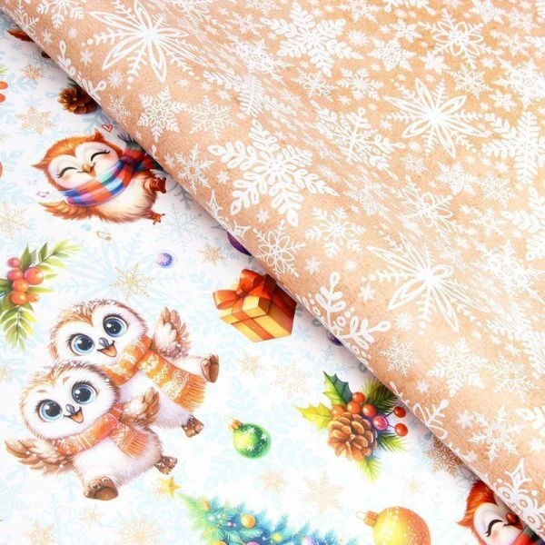 Бумага упаковочная новогодняя глянцевая 70*100см Совушки двусторонняя (10) Бумага упаковочная новогодняя глянцевая 70*100см Совушки двусторонняя (10)