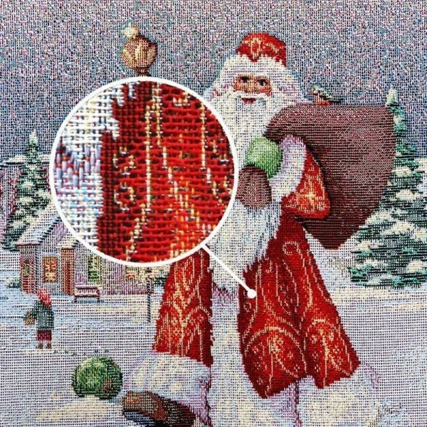 Салфетка новогодняя 40*100см гобелен МОРОЗКО бежевый фон серебряный люрекс