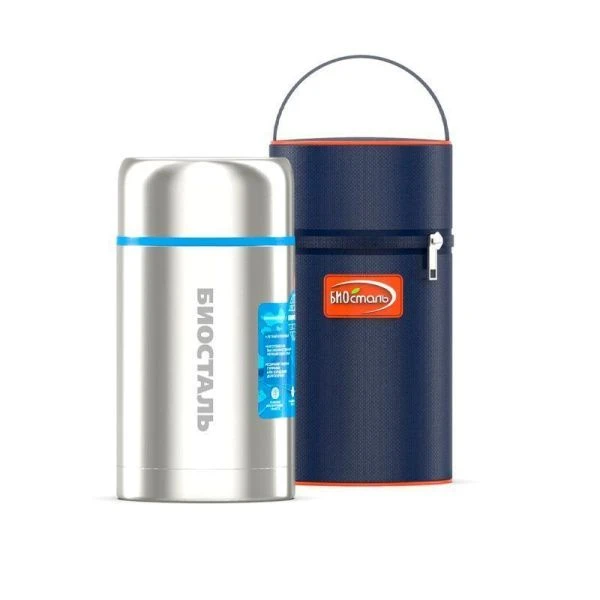 Термос с широким горлом 1л (24-32ч) нерж.сталь BIOSTAL-АВТО с термочехлом NRP-1000