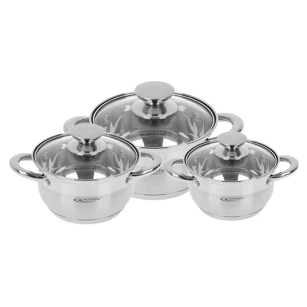 Набор кастрюль 6пр нерж ДИАНА 1,8/2,5/3,5л стекл.крышки индукция КТ01-А (2)