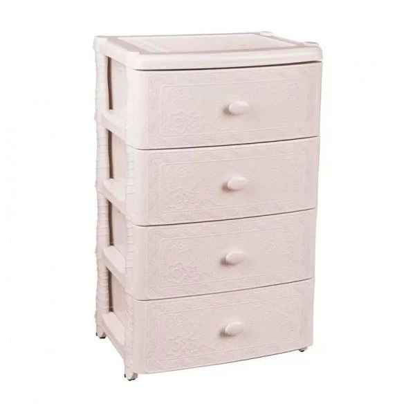 Комод 4-х секционный 42,5*56*90,5см пластик ФЛОРАН слоновая кость прямоугольный (1)