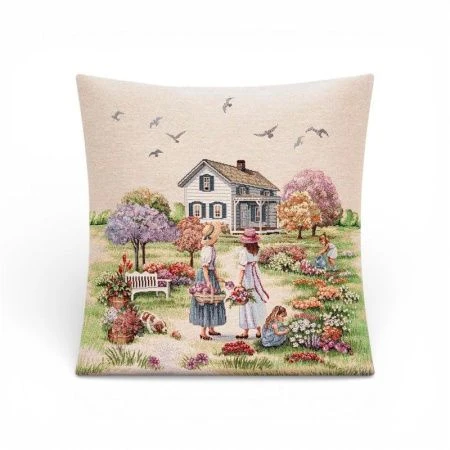 Наволочка декоративная 45*45см гобелен ВЕСЕННИЙ ПАРК Девочки