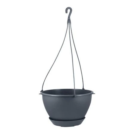 Кашпо подвесное 4,5л d250мм пластик Athena c поддоном вулканический серый (16)
