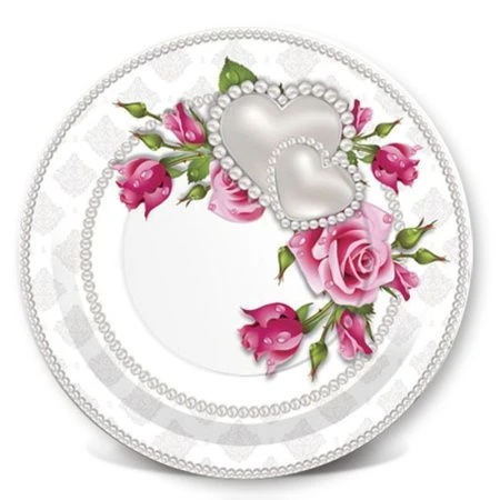 Тарелка бумажная 18см (набор 6шт.) ЖЕМЧУЖНОЕ СЕРДЦЕ (100)