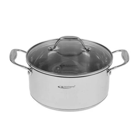 Кастрюля 4,2л нерж.сталь НИКА стекл.крышка d22см толщина стенок 0,5мм индукция KT02-D-40 (4)