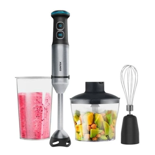 Блендер погружной нерж.сталь Centek CT-1333 черн/сталь 1500Вт, турбо режим, стакан, чоппер (6)