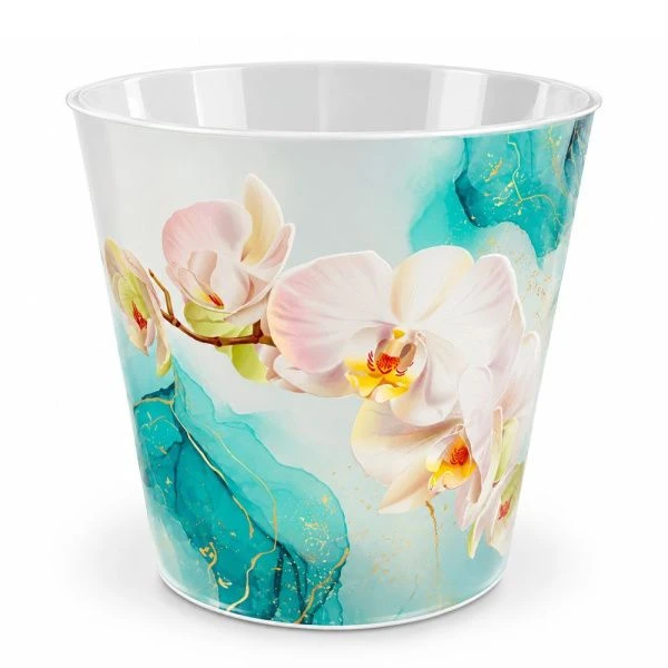 Горшок для цветов 1,6л 160мм пластик London Orchid Deco голубая орхидея с дренажной вставкой (16) ВЫВОД