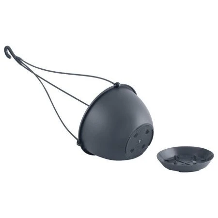 Кашпо подвесное 1,5л d185мм пластик Athena c поддоном вулканический серый (16)