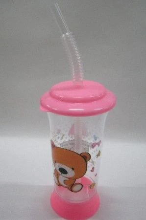 Стакан 400мл пластик с крышкой и трубочкой (903) 3 цвета (200)