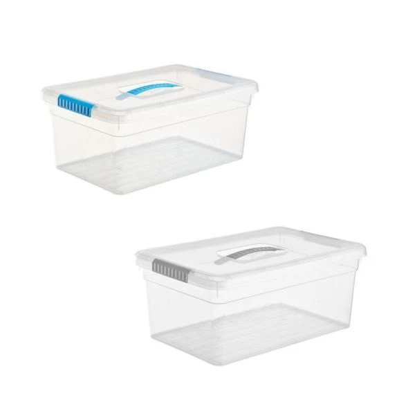 Контейнер для хранения 10л 375*255*160мм пластик Standart с ручкой прозр.-голубой/прозр.-серый (7)