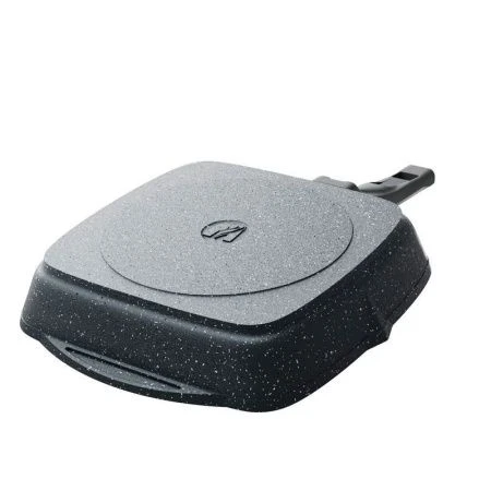 Сковорода-гриль квадратная 28*28см алюминий АП ГРАНИТ с ручкой, стекл.крышка (6)