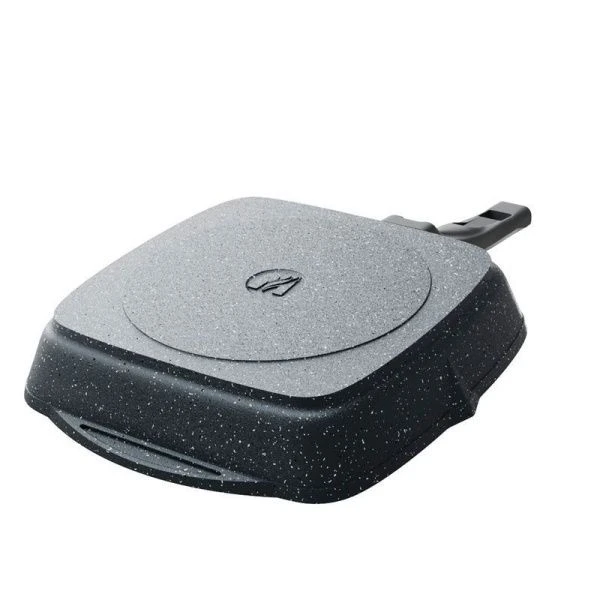 Сковорода-гриль квадратная 28*28см алюминий АП ГРАНИТ с ручкой, стекл.крышка (6)