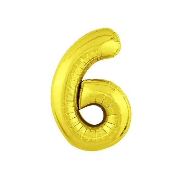 Шар фольгированный Цифра 6 золото 40" (102см) Slim (50)
