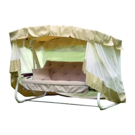 Качели садовые металл САВАННА 4-х мест(до 320кг)каркас белый,рис.бежевый 266,5*144*186см ,арт.с1454