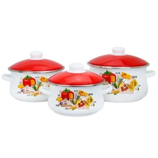 Набор посуды 3пр 2/3/4л эмаль СЫРЫ цилиндрический белый 7-335/6 (1)