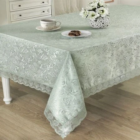 Скатерть 160*220 с гипюром Karna LEDA (Фисташковый)