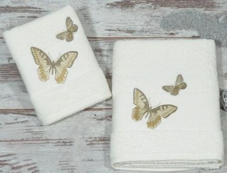 яяяНабор полотенец махровые Karna MARBLED (50*90/70*140) (Кремовый)