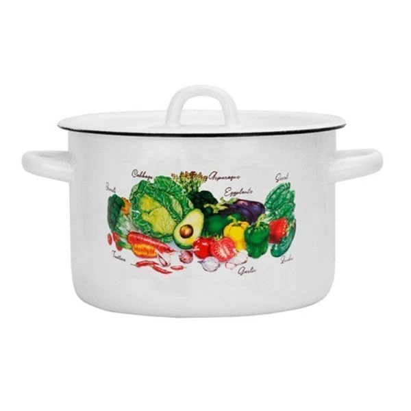 Кастрюля 4л эмаль УРОЖАЙ белая с рис. 01-Б1614/4 (4)