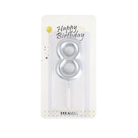 Свеча в торт парафин Цифра серебряная 8 KL-8 (12/600)