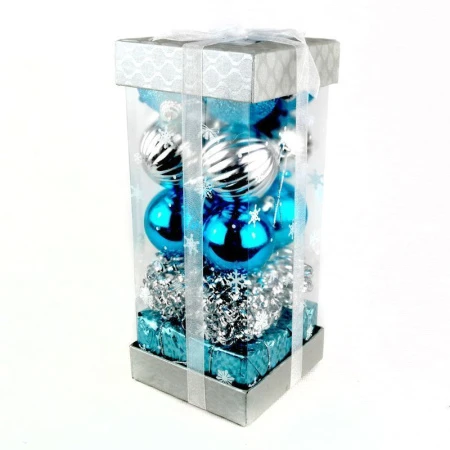 Игрушки новогодние на елку ШАР набор 16шт 6см серебряно-голубой (блистер) JC-5514 (50)