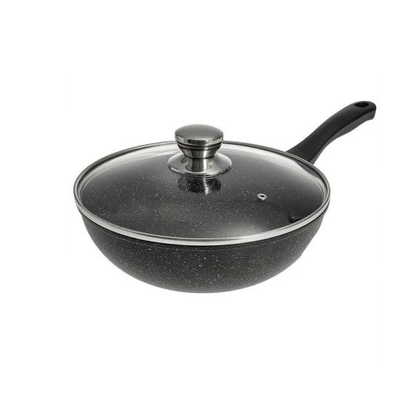 Сковорода-вок 26см алюминий АП 3-х слойное ОРИОН стекл.крышка (3)