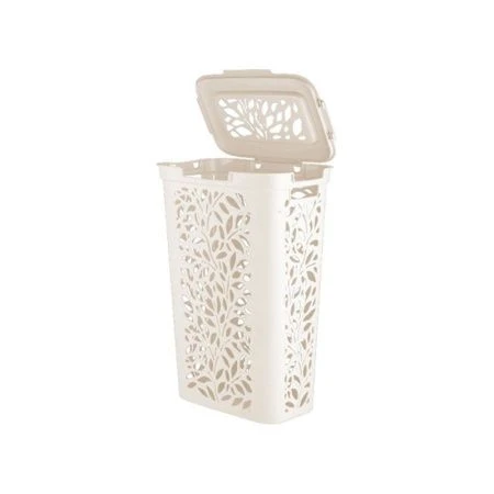 Корзина для белья 60л 440*340*635мм пластик Leaves с крышкой с разделением молочный (4)