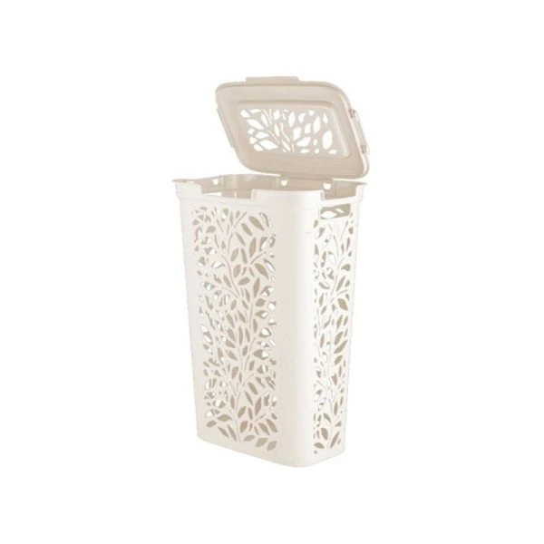 Корзина для белья 60л 440*340*635мм пластик Leaves с крышкой с разделением молочный (4)