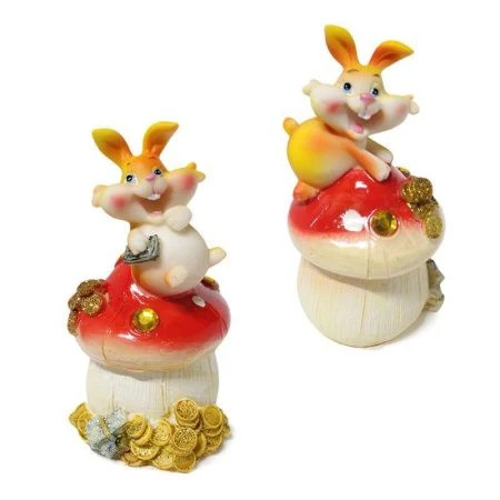 Шкатулка полистоун Кролик / Заяц на грибке 10см 2 вида