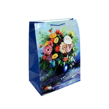 Пакет бумажный 40*55*24см квадратный Цветочный натюрморт 26/1003 (12/144)