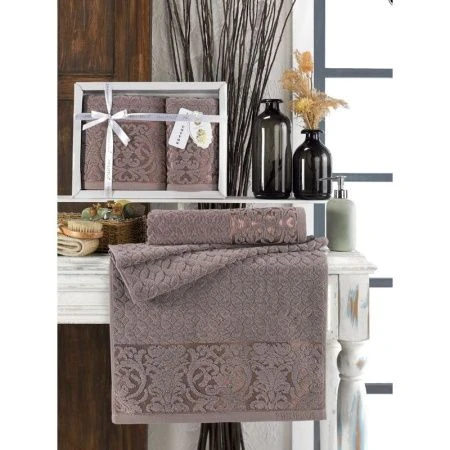 Набор полотенец махровые 2пр 50*90/70*140см жаккард PHILIPPUS DENISE E838 брусничный 500гр подар.уп.