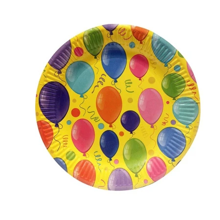 Тарелка бумажная 23см (набор 6шт.) ВОЗДУШНЫЕ ШАРИКИ желтые (55)