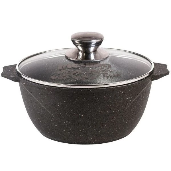 Казан для плова 4л алюминий АП ГРАНИТ стекл.крышка (5)