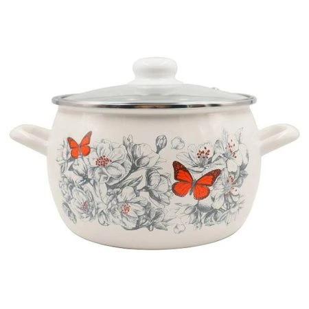 Набор посуды 3пр 2/3,5/5л эмаль №207 ЯБЛОНЕВЫЙ ЦВЕТ стекл.крышки жемчужная С-207САП2/4Жм