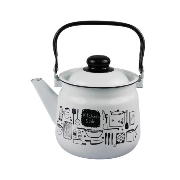Чайник 2,5л эмаль KITCHEN белый с рис. 01-2711/4 (4)