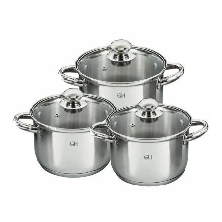 Набор кастрюль 3пр 2,9/5,1/6,4л нерж.сталь стекл.крышки 18/22/24см GH-1823 (2)