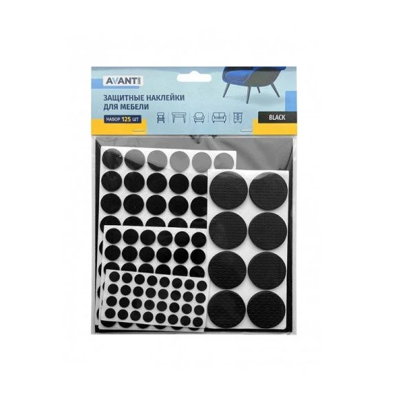 Набор наклеек для мебели защитных 125шт черные AVANT-gard  (48)