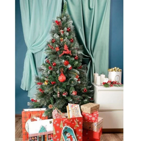 Елка искусственная 210см Сосна заснеженная с шишками и ягодами 877 веток НУ-7732