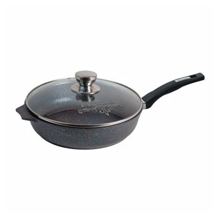 Сковорода 30см алюминий АП с несъемной ручкой и стекл. крышкой Гранит star (4)