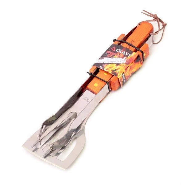 Набор для барбекю 3пр (вилка 33см, лопатка 35см, щипцы 33см) нерж.сталь дер.ручки Скаут (48) Набор для барбекю 3пр (вилка 33см, лопатка 35см, щипцы 33см) нерж.сталь дер.ручки Скаут (48)