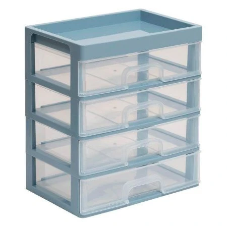 Органайзер для мелочей 4 ящика 258*178*292мм пластик серо-синий/прозрачный (4)