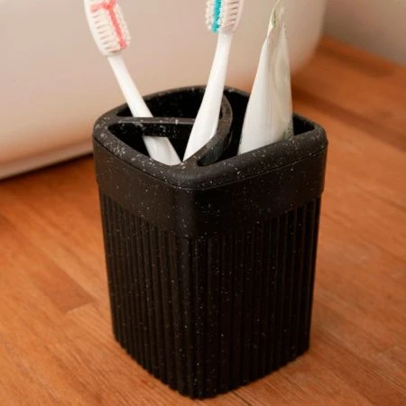 Стакан для зубных щеток 650мл 90*90*119мм пластик VELVET черный гранит (18)