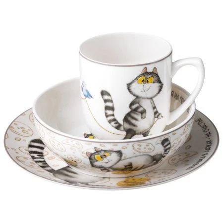 Набор посуды 3пр (тарелка 20,5см, салатник 15,5*5см 600мл, кружка 400мл) фарфор Счастье есть (8)