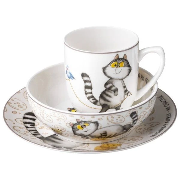 Набор посуды 3пр (тарелка 20,5см, салатник 15,5*5см 600мл, кружка 400мл) фарфор Счастье есть (8)