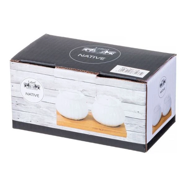 Набор для специй 2пр (солонка, перечница) фарфор Native на дер.подставке (48)