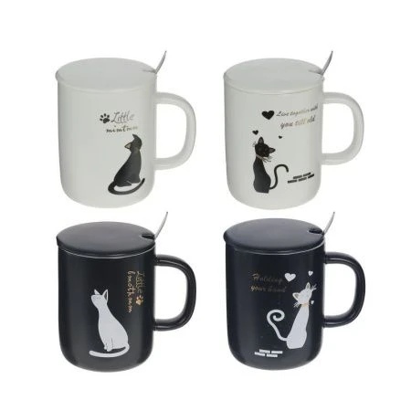 Кружка 400мл фарфор с крышкой и ложкой  L11,5 W8 H10,5 см 4в. (72)