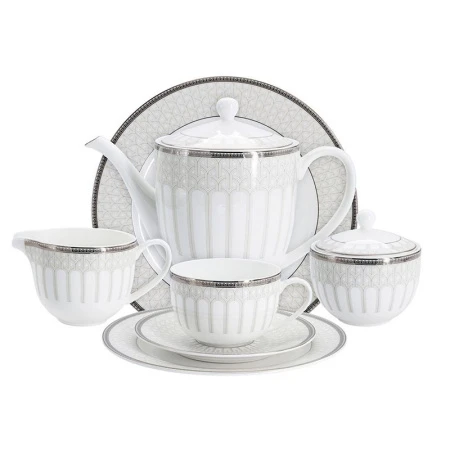 Чайный набор 40пр фарфор РИВЬЕРА на 12 персон 300мл белый с серебристым кантом AL-1006/40-E11 (2)
