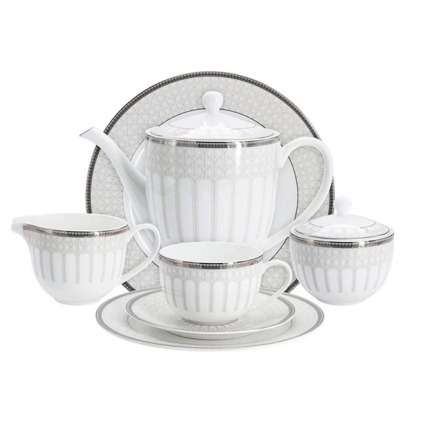 Чайный набор 40пр фарфор РИВЬЕРА на 12 персон 300мл белый с серебристым кантом AL-1006/40-E11 (2)