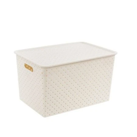 Корзина универсальная 14л 350*245*205мм пластик БЕРЕСТА слоновая кость с крышкой (12)