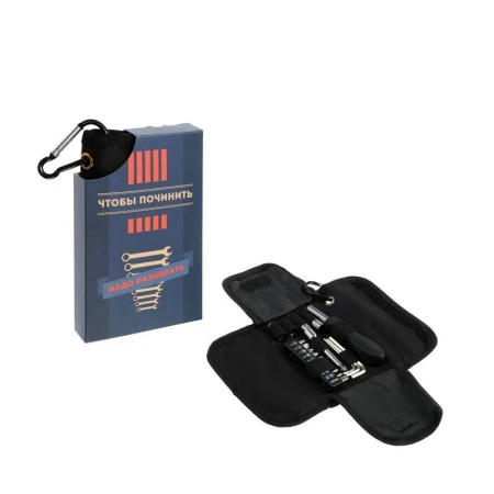 Набор инструментов металл 19пр в чехле с карабином TUNDRA Набор инструментов металл 19пр в чехле с карабином TUNDRA